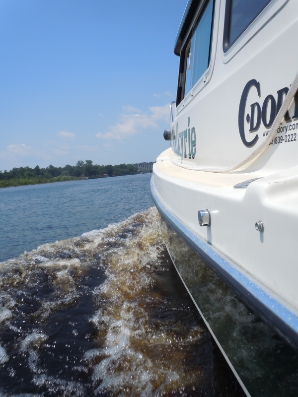Heading south.  Tanin-colored ICW water will leave an "ICW Mustache" on the bow.