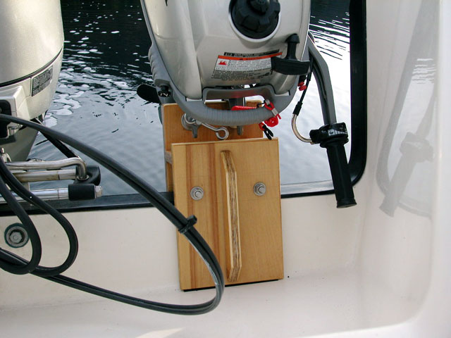 Honda 2 HP bracket of my own design used to transport the engine while underway