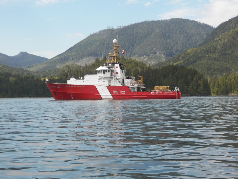 I was going to anchor in this little bay, but when I came around the point I saw that it was already occupied.