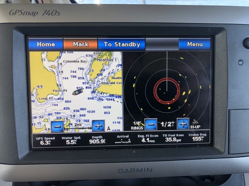 Icebergs on radar crossing Columbia Bay