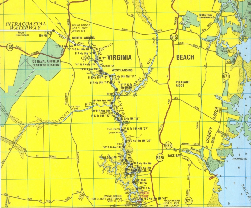 ICW - West Neck Creek area - Va. Beach

Chart is scanned from ADC Ches. Bay, 5th addition Chartbook

The photos that follow are from our previously owned 18' SeaRay launched starting from the West Neck Marina, located where the West Neck Rd crosses the West Neck Creek.