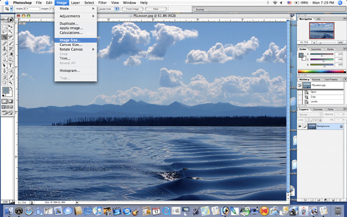 Image>Image Size (to reduce the file size for web use)