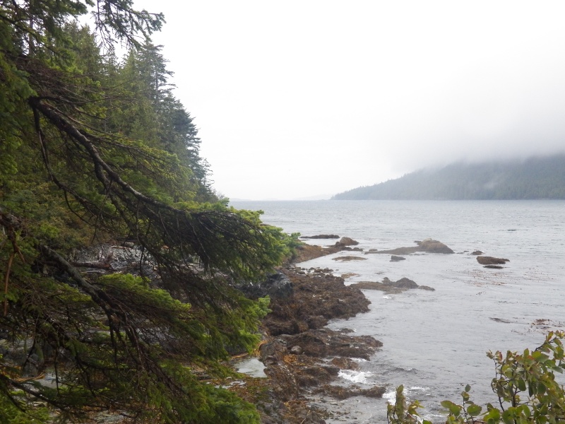 In the center of the picture, the farthest point that is barely visible, is our destination.  Anthony Island.