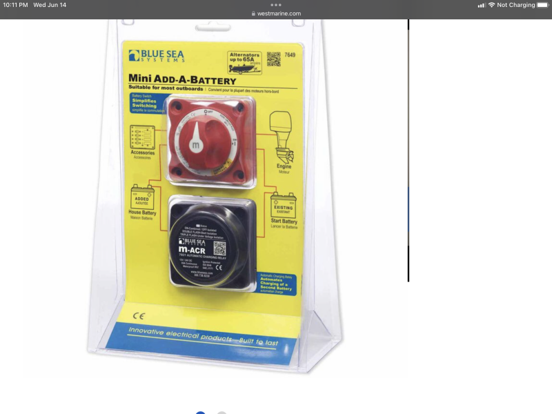 Installed the blue sea add a battery system. The switch is run in the on position, both batteries are charged when charging voltage is available. During discharge they are separated so your starting battery  will not be drained.