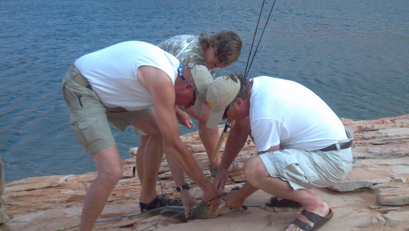 It took three people to tackle the big one...