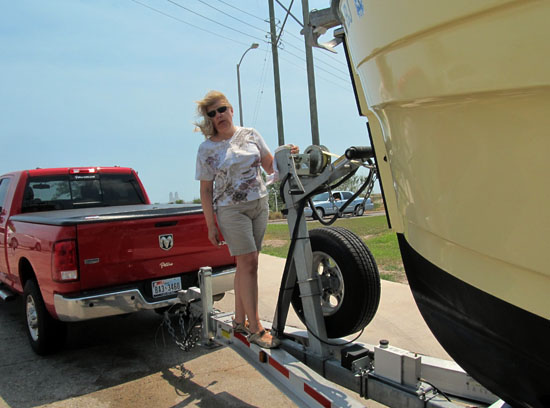 Joan, crankin\' on the bow winch - that tug is TALL!