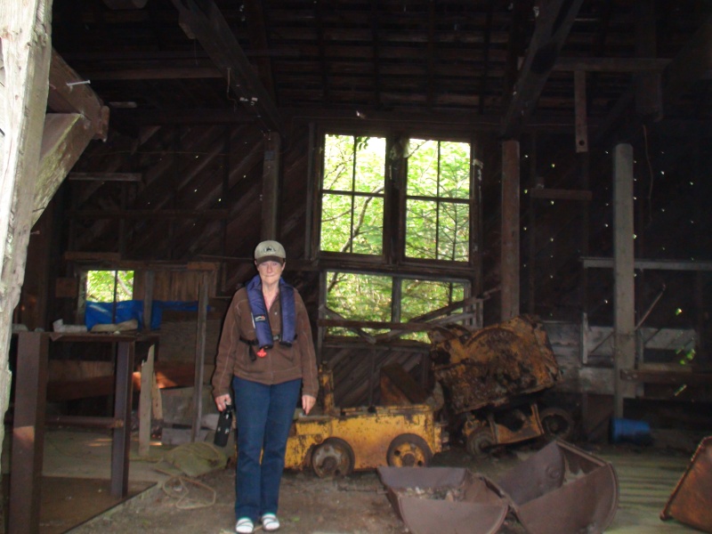 Jolee in one of two remaining buildings left from the 5000 people around the old Chichagof gold mine site.  This was the maintenance shop