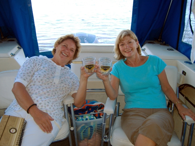 Judy and Loree onboard the Papillon for
Happy Hour...it must be 5 o'clock somewhere.