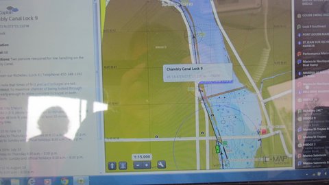 Just entering the Chambly Canal notice small green boat icon on lower right