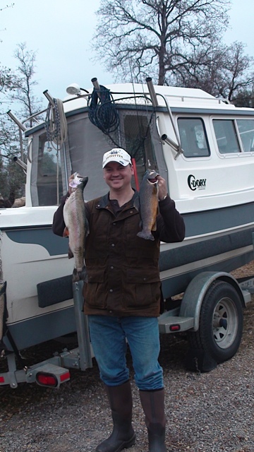 Lake Almanor fishing trip 29DEC11.  5lb Rainbow and 3lb Brown