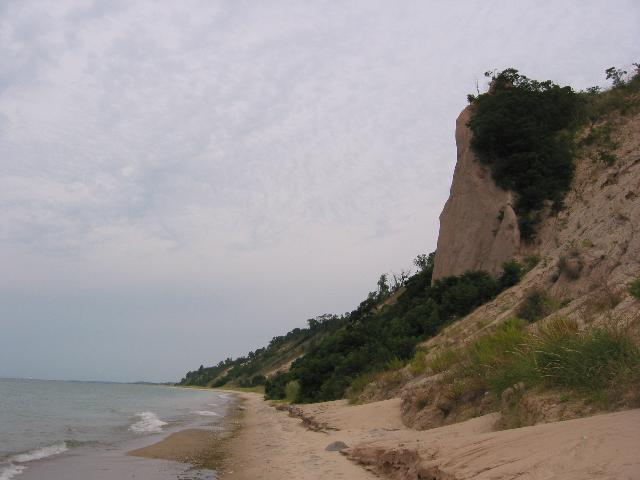 Lake Michigan beach and bluffs.