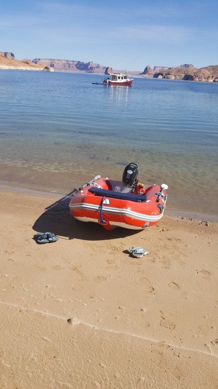 Lake Powell with our R25SC Tug Sequoia, 2018, we painted the Achilles, but we ended up really disliking it, the inflating floor and keel made it too heavy and the floor collected a lot of sand and debris.