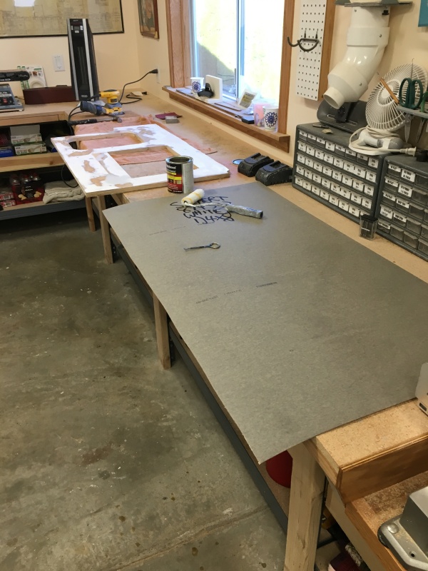 Laminating the countertop.