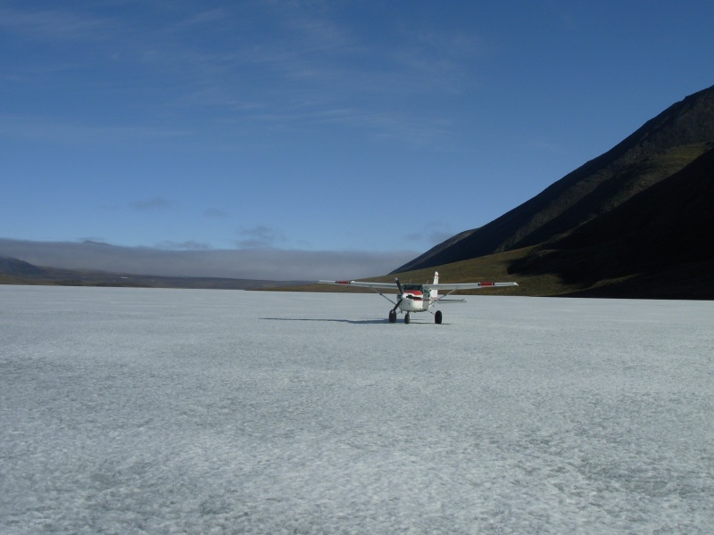 Landing on the ice at Nunya Lake