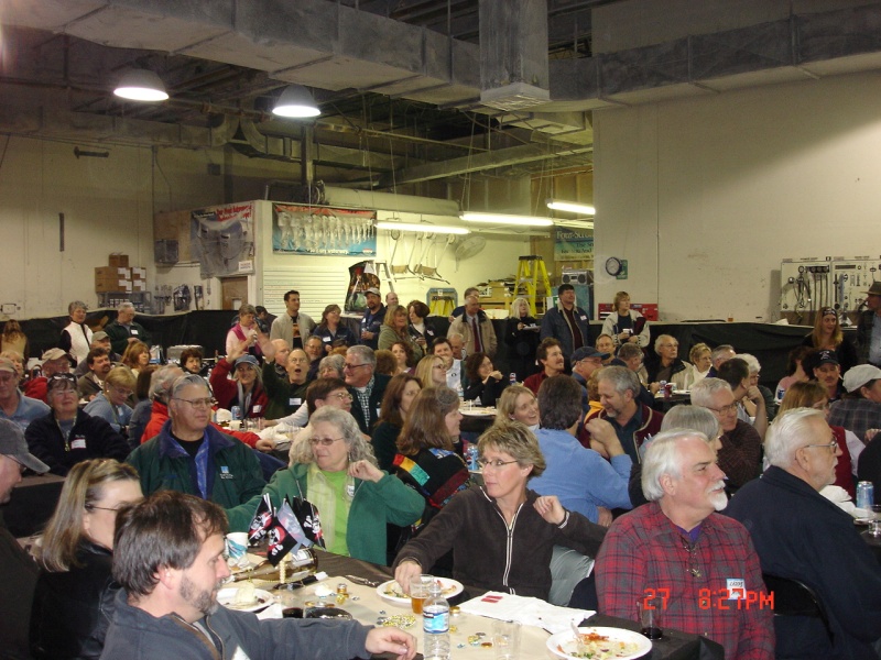Large crowd enjoying the factory party