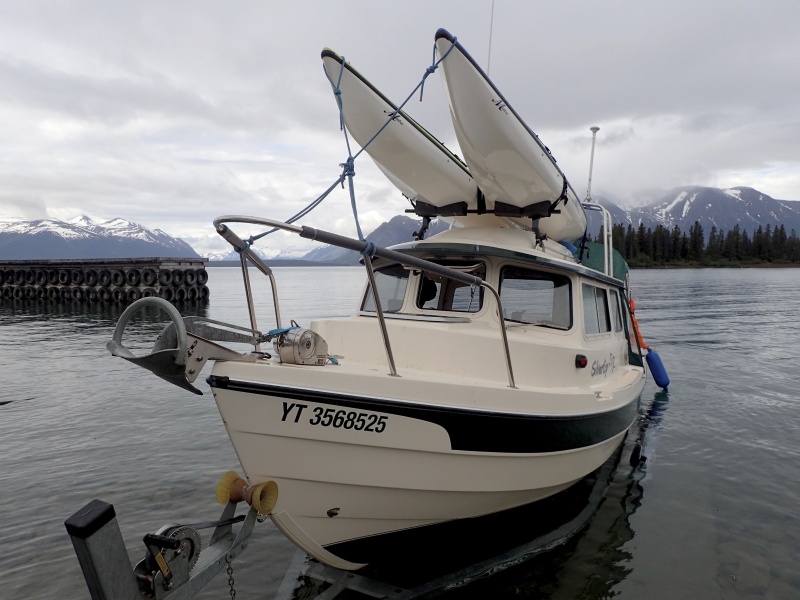 Launching in Atlin.  Note the low water in June 2017.