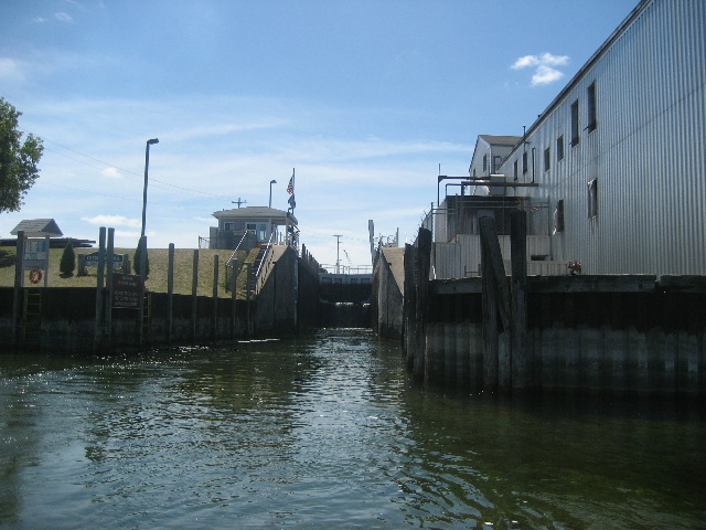 Leaving lock and entering Cheboygan River on the way out to Lake Huron.