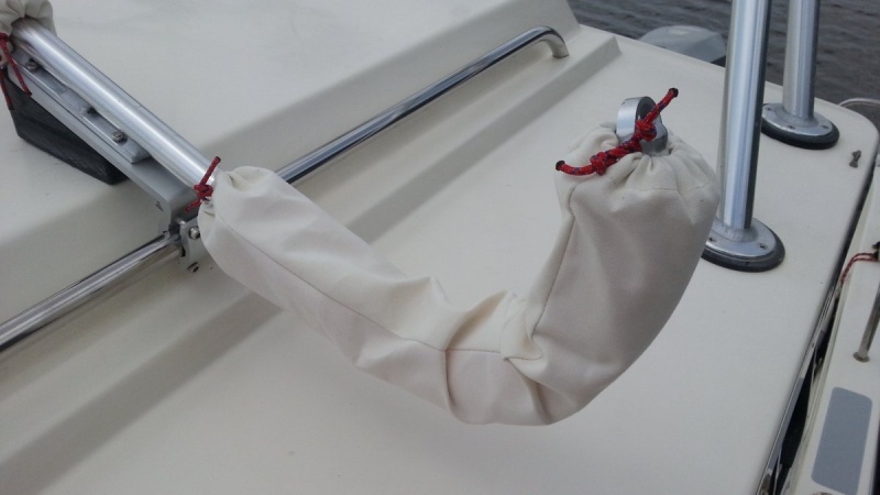 Lisa made some sunbrella covers for the foam with draw-string ends for removal