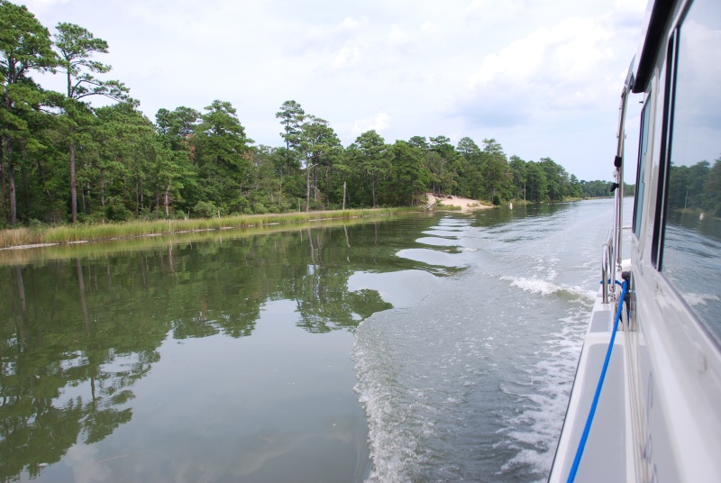 Looking aft toward the east end of Long Creek, VA. Beach, VA. with Seashore State Park to the north.