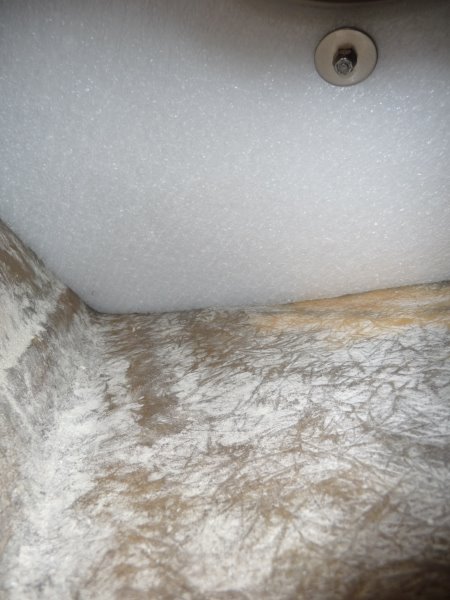 Looking up the inside of the stem and the insulation under the anchor locker and back to the "V" storage locker.