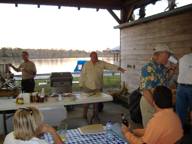 Marc and Steve from New Smyrna stirring the corn and crab chowder , MMMMMM