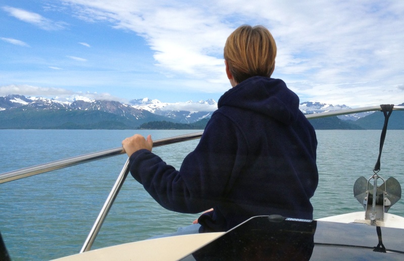Mary watching for whales and sea otters