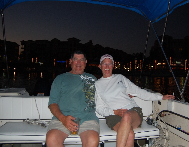 Mike & Brenda aboard Papillon on a Naples Bay after dark cruise.