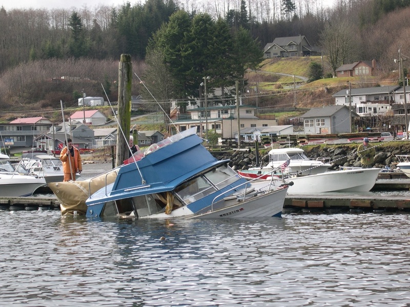 Moral of the Story:  Tie up to the dock or something that floats instead of the piling.  Second time I've witnessed this at Sekiu in the last year.