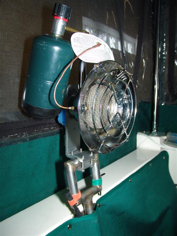 Mr. Heater on crude homemade mount.