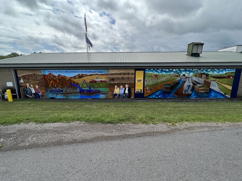 Mural on the back of a maintenance or office building at the Lyons dry dock facility