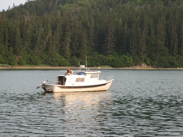 My brother enjoying the "Sun Deck" while anchored in Boat Harbor on Lynn Canal near Auke Bay (Juneau)