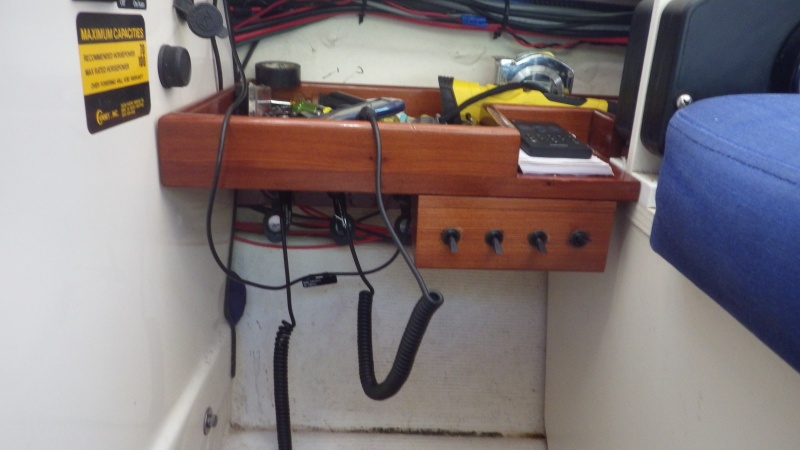 My helm catchall and 12 volt manifold has separate switches for phone chargers, tablet, and satellite radio.
