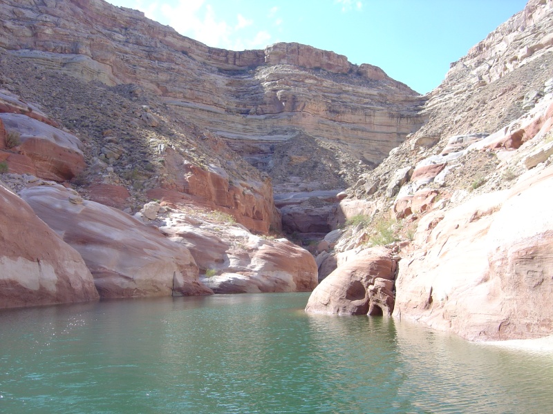 narrow canyon with green water