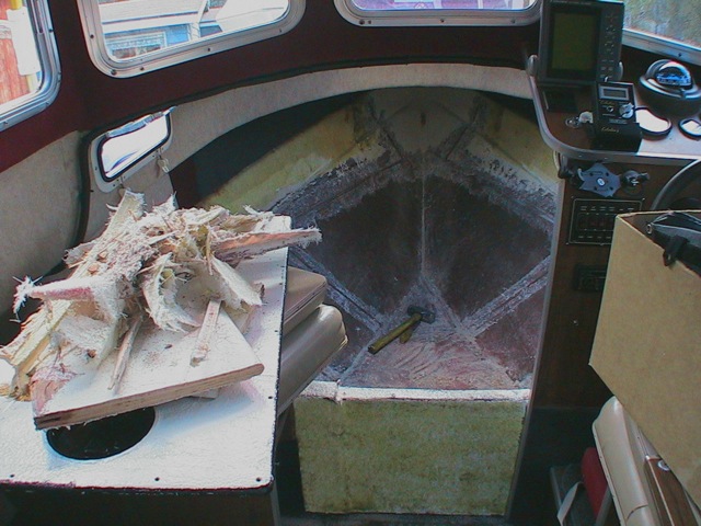 nasty work!  but i was young to then :0\  much of the perimeter of the old v-cut plywood was chiseled off - there was NO FOAM here =)