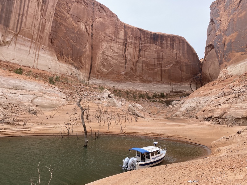 Near the mouth of the Escalante set up in this cove for night then with much difficulty had to leave with high wind & sandstorm blowing into boat.