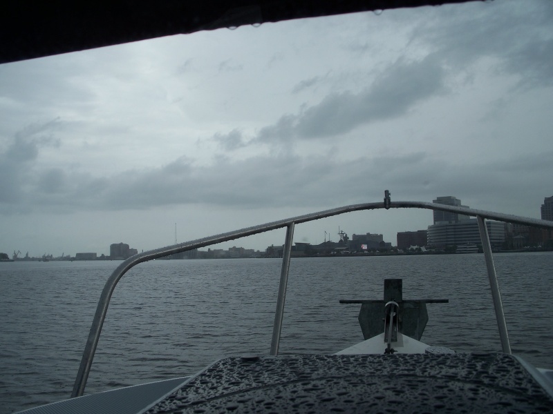 Norfolk, VA at ICW mm 000. Normally busy waterway absent of any boats other than us due to storm and tornado warnings. We are looking for a place to hide for the night.