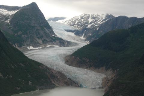 Norris Glacier-light rock areas show retreat of glacier