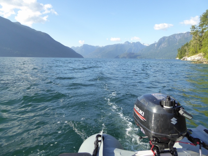 Nosing out into Homfray Channel in the dinghy