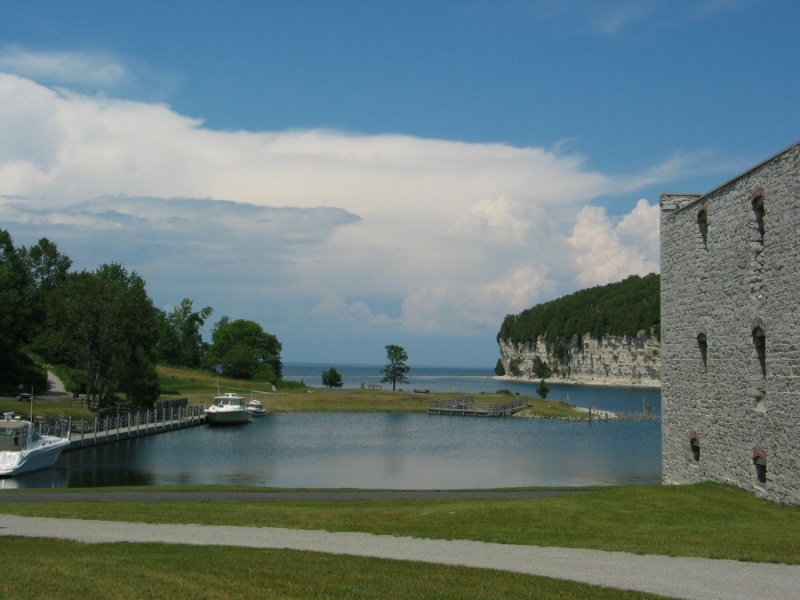 Not For Hire and 2 boats at Fayette. Smelting town boomed for 20 years then shut down. Located here for the limestone. The iron ore came by schooner from Escanaba. Used hardwood for charcoal smelting process. Development of coke smelting process caused town to shut down almost overnight in 1890.