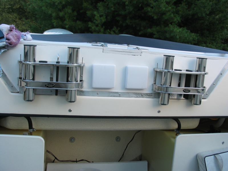 (Not For Hire) Four rod holders and two drink holders on wave barrier board. Not for fishing but for transport, etc. See some of the fishin' photos.