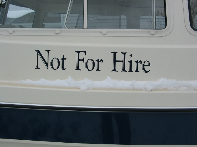 (Not For Hire) Name added (cap letters are 4 3/4 inches)