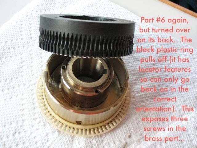 Note that this black piece can be removed/reinstalled without taking the white/brass part out of the Sportpilot.  When I did the job I didn't know what problem I was looking for, so I took the whole thing out to inspect it, and it was a bit of a challenge to get it back in.