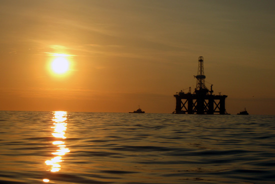Oil platform being towed in the Gulf