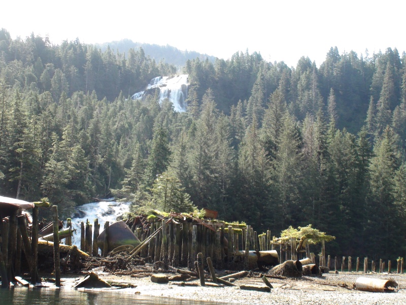 Old saltery & waterfalls at head of New Port Walters, east coast Baranof Island
