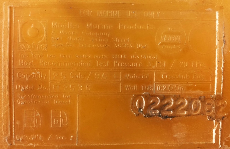 old starboard tank embossed label