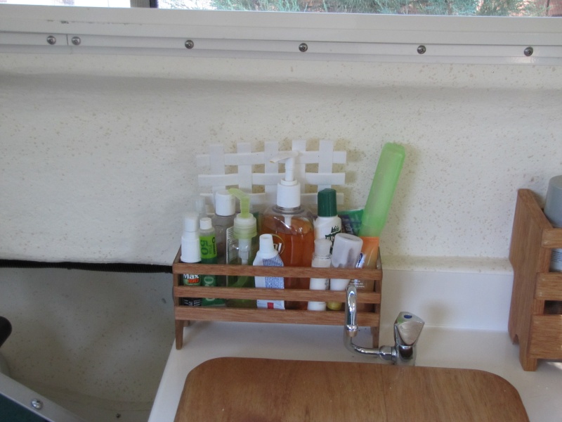 One of two holders Charlie made; this one behind sink.