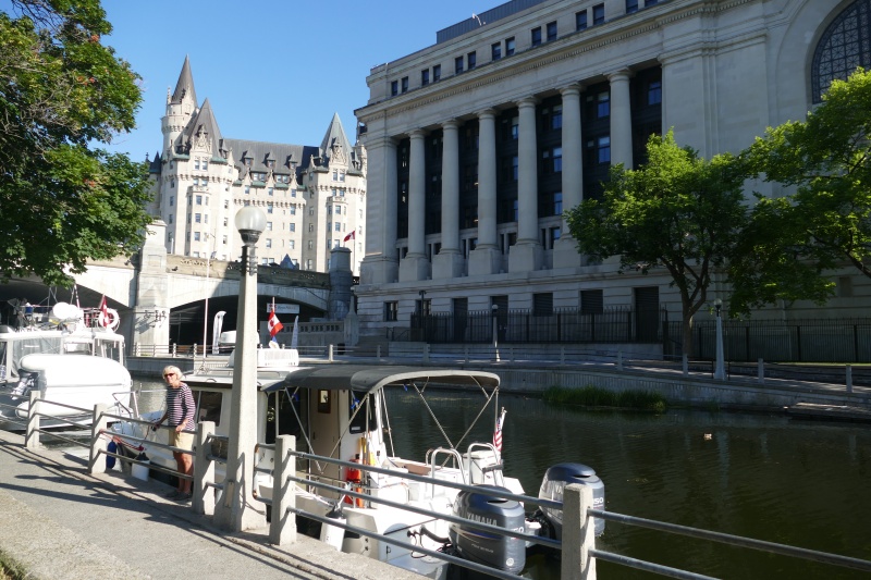 Ottawa city wall docking near the top of the "Flight of 8" stair-step locks that drop down to the Ottawa River.  end of the Rideau Canal if you start at Kingston, Ontario.