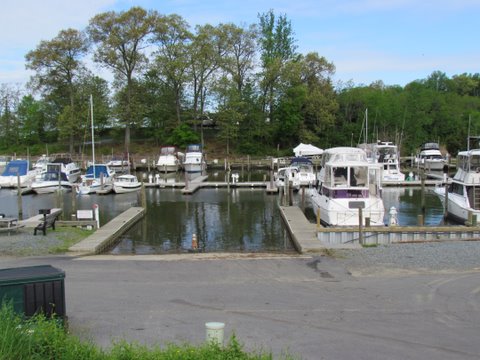 Our take off point Duffy's Creek Marina,on the Sassafras river 8 miles off the Cheaspeake Bay Fredricktown, Md. Excellent deep water launch ramp,fee 12 dollars, rig parking 6.00 dollars per day, trancient slip 1.75 per foot. all amenities including pool launch, showers fuel dock with gas and diesel. If you look carefully you can see a 22 C-Dory Cruiser Salt-C  just to the rear and left of the launch ramp area.