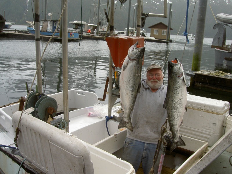 part of his catch being readied for shipment out by float plane