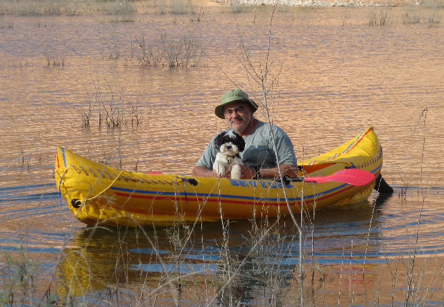 Pat and Baxter in Tahiti Inflatable Kayak at Hansen Creek Canyon 9-15-09.Sized
